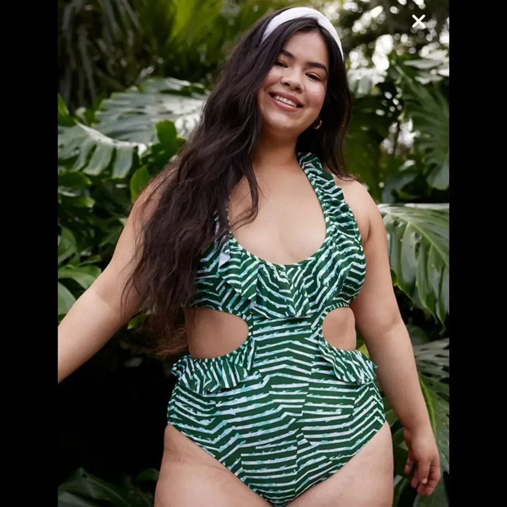 Aerie Ruffle Halter One-Piece Swimsuit‎
